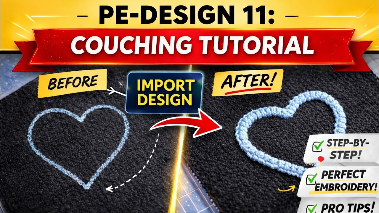 PE-Design 11 Couching Tutorial | How to Digitize for Yarn Couching For Your Embroidery Machine