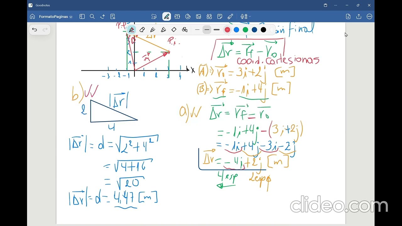 Cálculo de vector Desplazamiento a partir de dos posiciones.