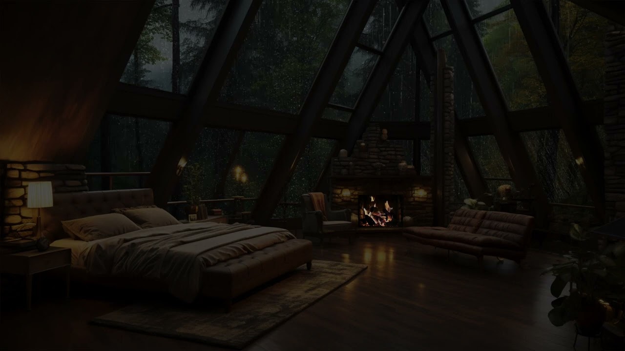 Attic Bedroom - Fireplace Tranquility 🔥Thunders & Rainstorms for Deep Sleep & Focus