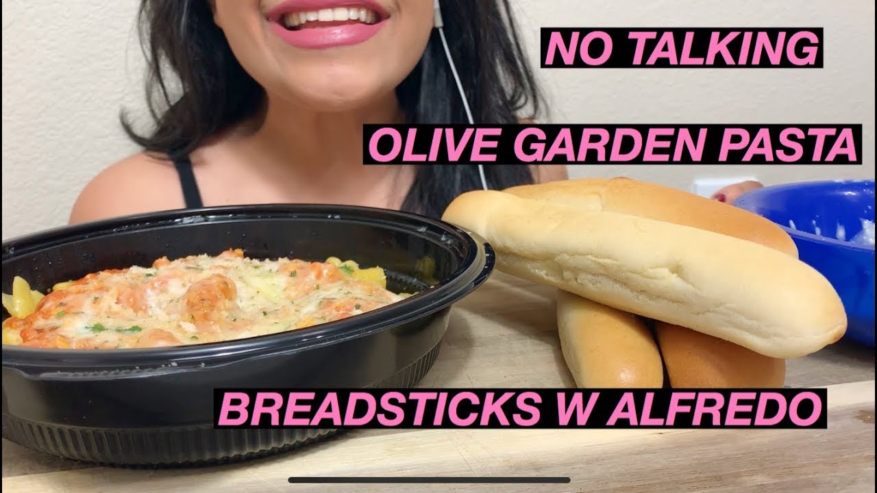 NO TALKING Olive Garden Pasta and breadsticks with Alfredo ASMR / Mukbang