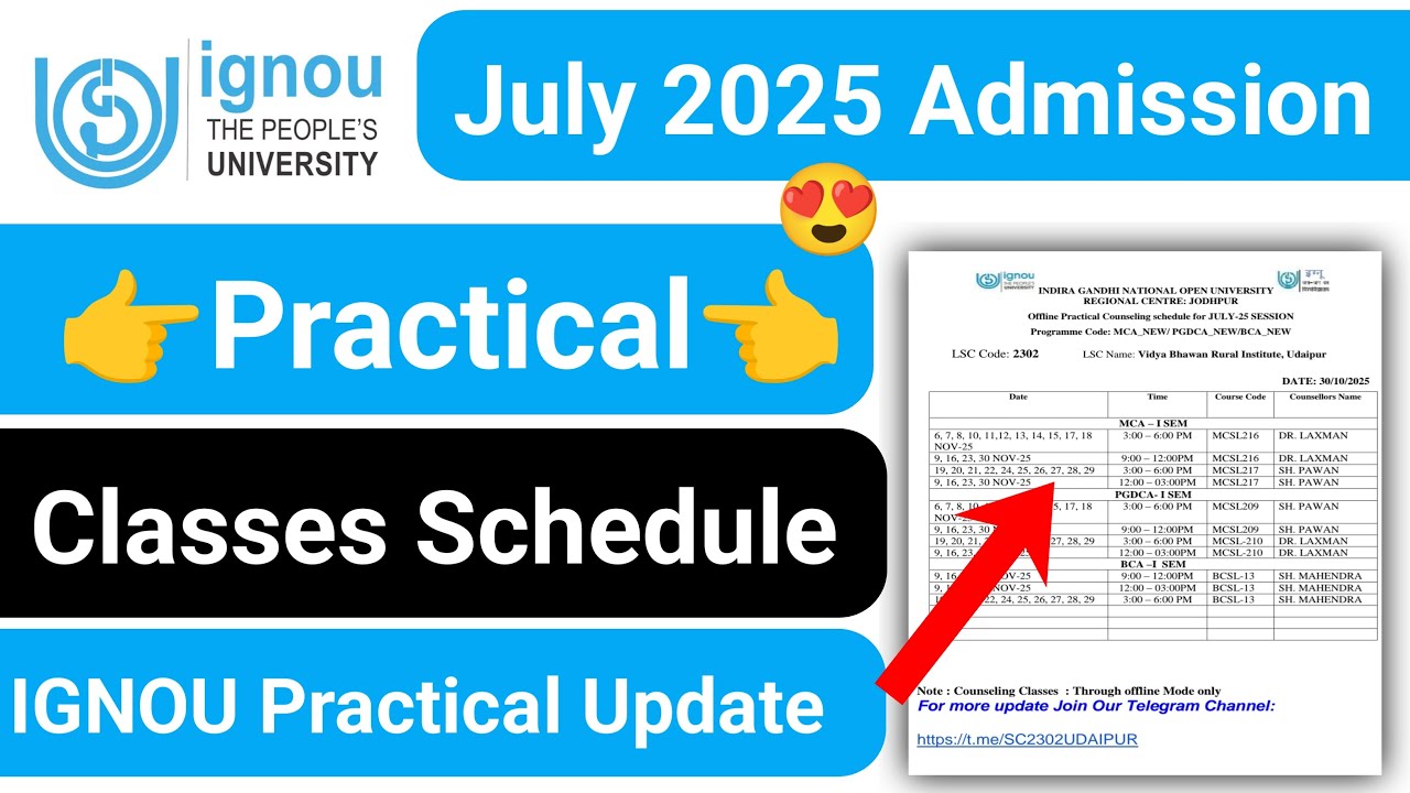 IGNOU Practical Classes Schedule | IGNOU Admission 2025 July Session | IGNOU Practical Update