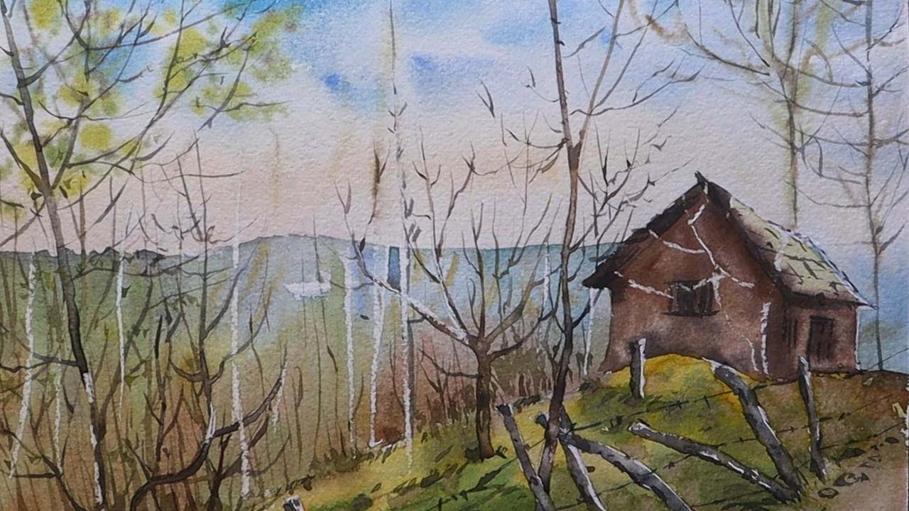 Painting scenery with watercolour | Kashmir village