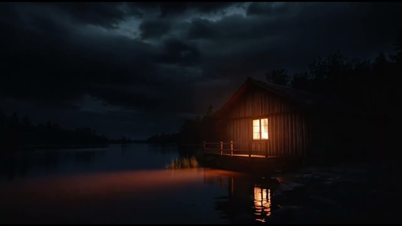 Deep Night Lake Cabin Ambience 🌌 | Cozy, Dark & Calm Atmosphere (4K)