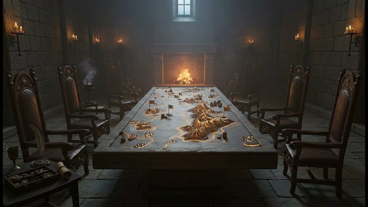 4K Medieval War Room Fireplace Ambience for Focus