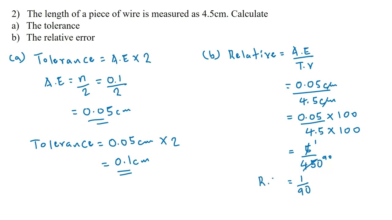 Absolute error, Relative error, Percentage error, And Tolerance 