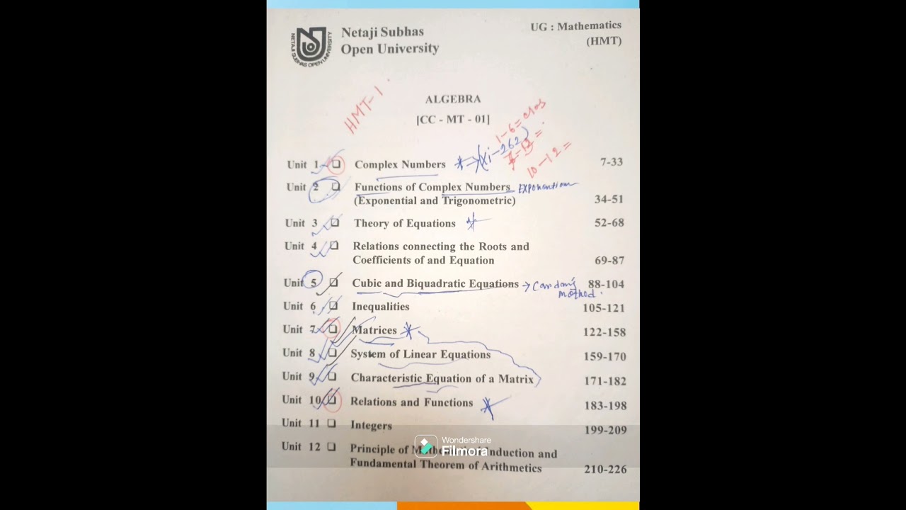 NSOU HMT CC-MT-01 (Algebra) syllabus, UG 1 , 2024-2025 .