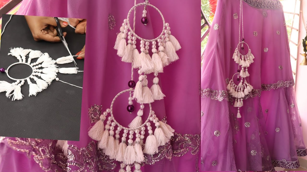 Make latkan for lehenga using threads |long white tessel latkan