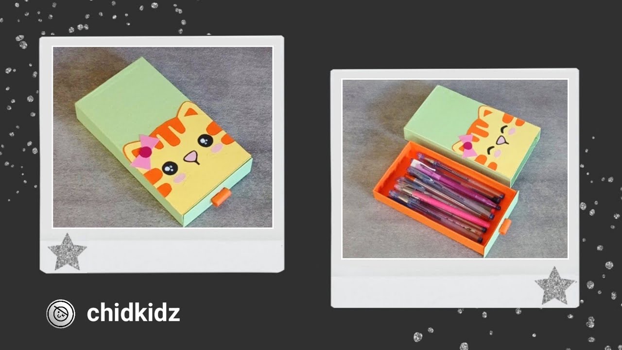 Kawaii Orange Kitty Pencil Case Cardboard [ 3 Minute Craft ]