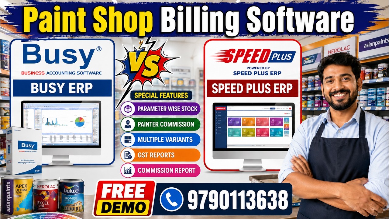 Paint Shop Billing Software Compare Busy ERP vs Speed Plus ERP Software