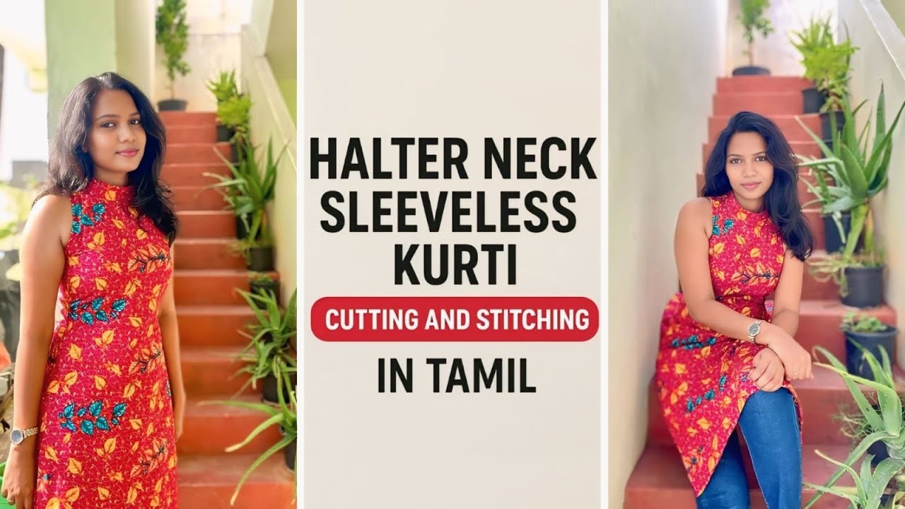 Halter Neck Kurti Cutting & Stitching | Sleeveless Model | Tamil Tutorial.