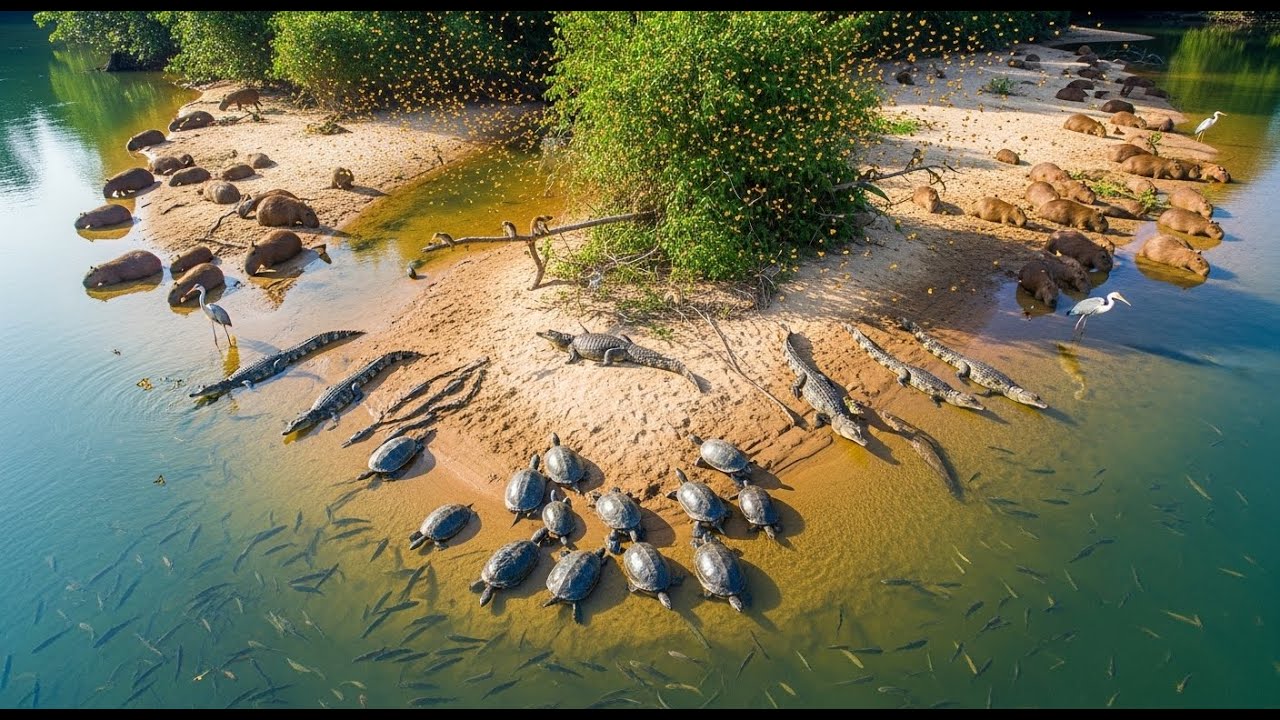 Relaxing Steps In The Amazon: Giant River Turtles, Golden Butterflies, Capybaras, and Baby Caimans