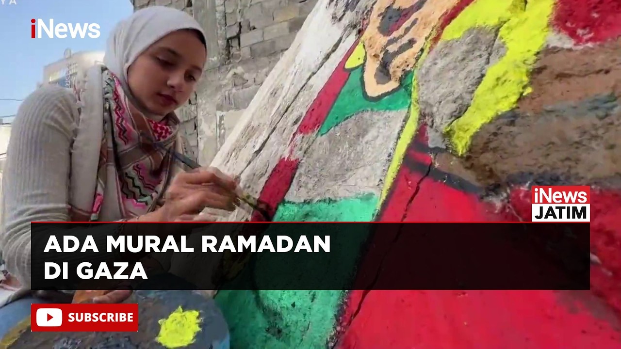 Haru! Gadis Cantik di Gaza Lukis Mural Ramadan di Bawah Reruntuhan Tempat Tinggal