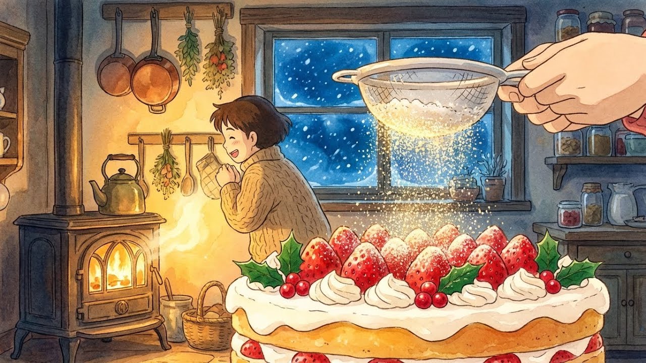 Baking the Christmas Strawberry Shortcake | Cozy Moments | Ghibli Style Video
