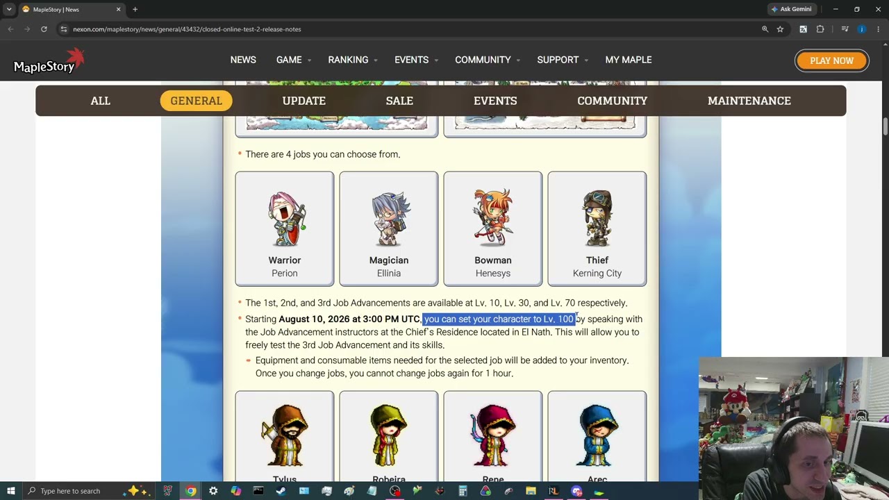 maplestory CLASSIC BETA TEST TWO, 3RD JOB, ORBIS, EL NATH, DEAD MINE, LV.100 CHARACTER START, LETSGO