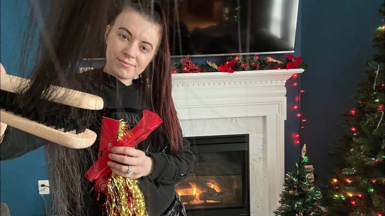 ASMR Xmas Role Play Pt 6: Styling Your Hair For The Christmas Party (real hair sounds)