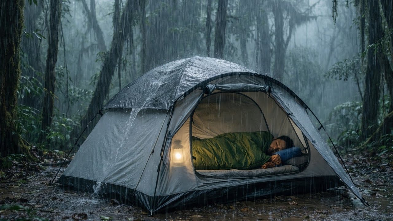 Bushcraft Camping Super Heavy Rain Thunderstorms &bull; Asmr Sleeping Sounds