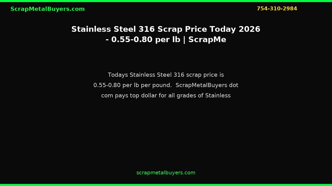 Stainless Steel 316 Scrap Price Today 2026 &mdash; $$0.55&ndash;$0.80/lb | ScrapMetalBuyers.com