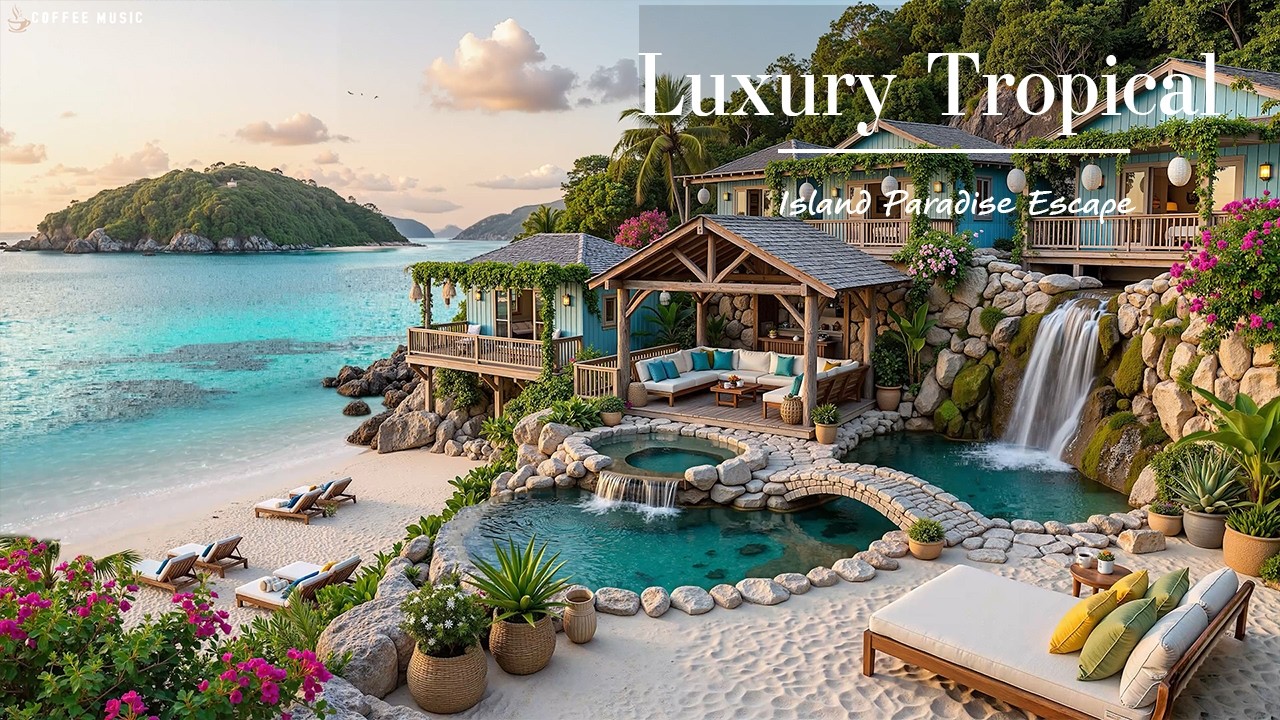 Luxury Tropical Villa Cafe Jazz 🌴 Relaxing Jazz Music & Island Paradise Escape For Deep House Chill