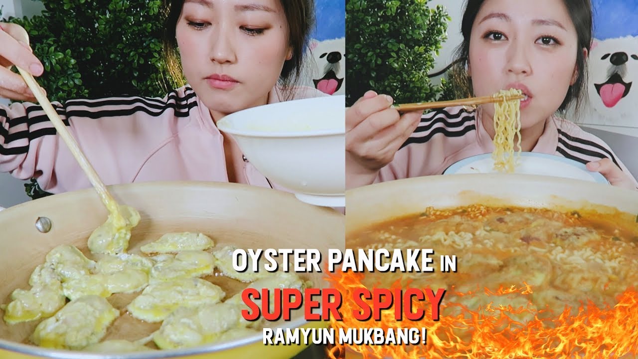 (굴전.틈새라면.먹방)OYSTER PANCAKE with SUPER SPICY RAMYUN Mukbang!