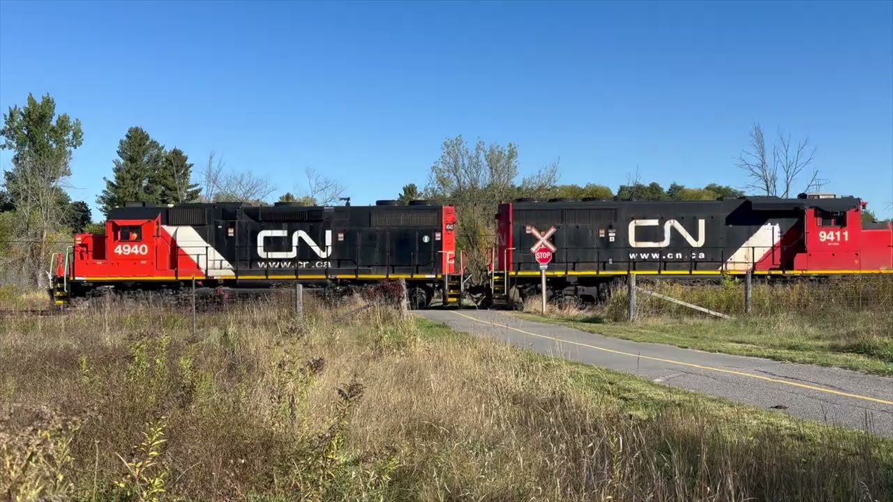 CN 589 Milepost 1 Renfrew Spur Branchline in Ottawa Ontario. Drone view of the train to Arnprior