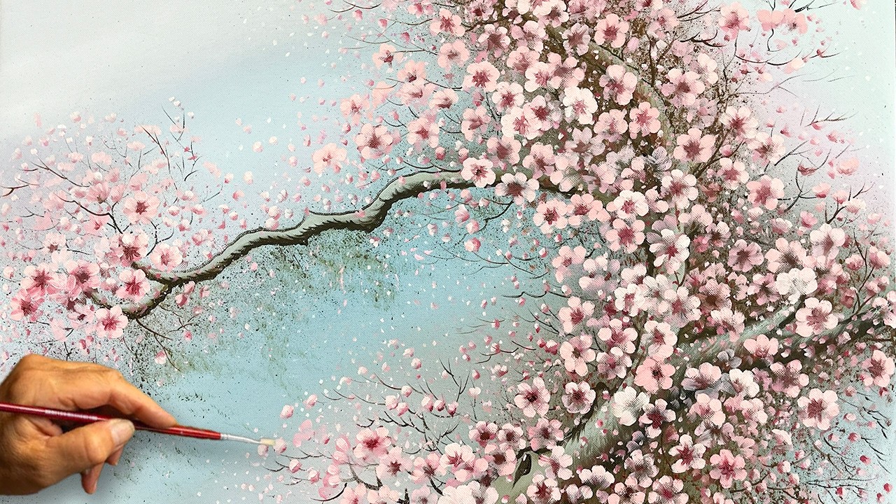 Cherry Blossom Oil Painting | Spring Flower Tree | Relaxing Palette Knife Art