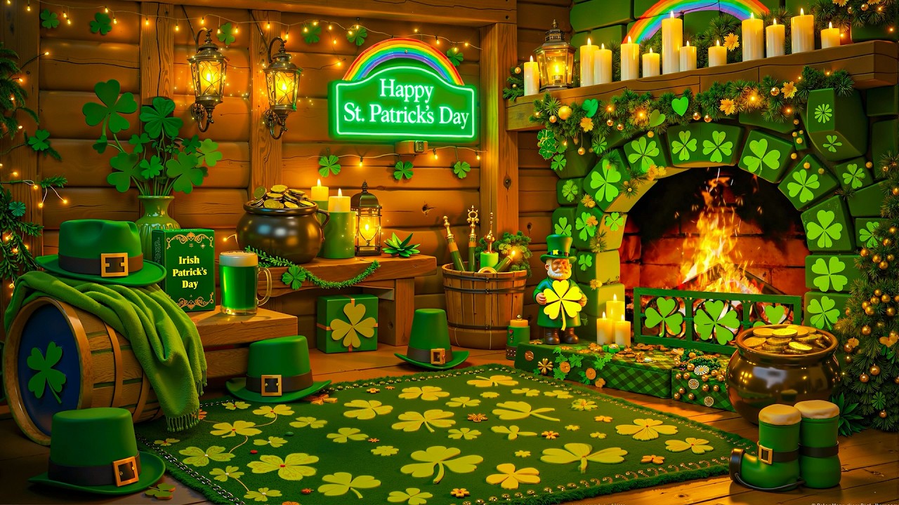24/7 St Patrick&rsquo;s Day Fireplace Ambience 🍀 Relaxing St Patrick&rsquo;s Day Instrumentals