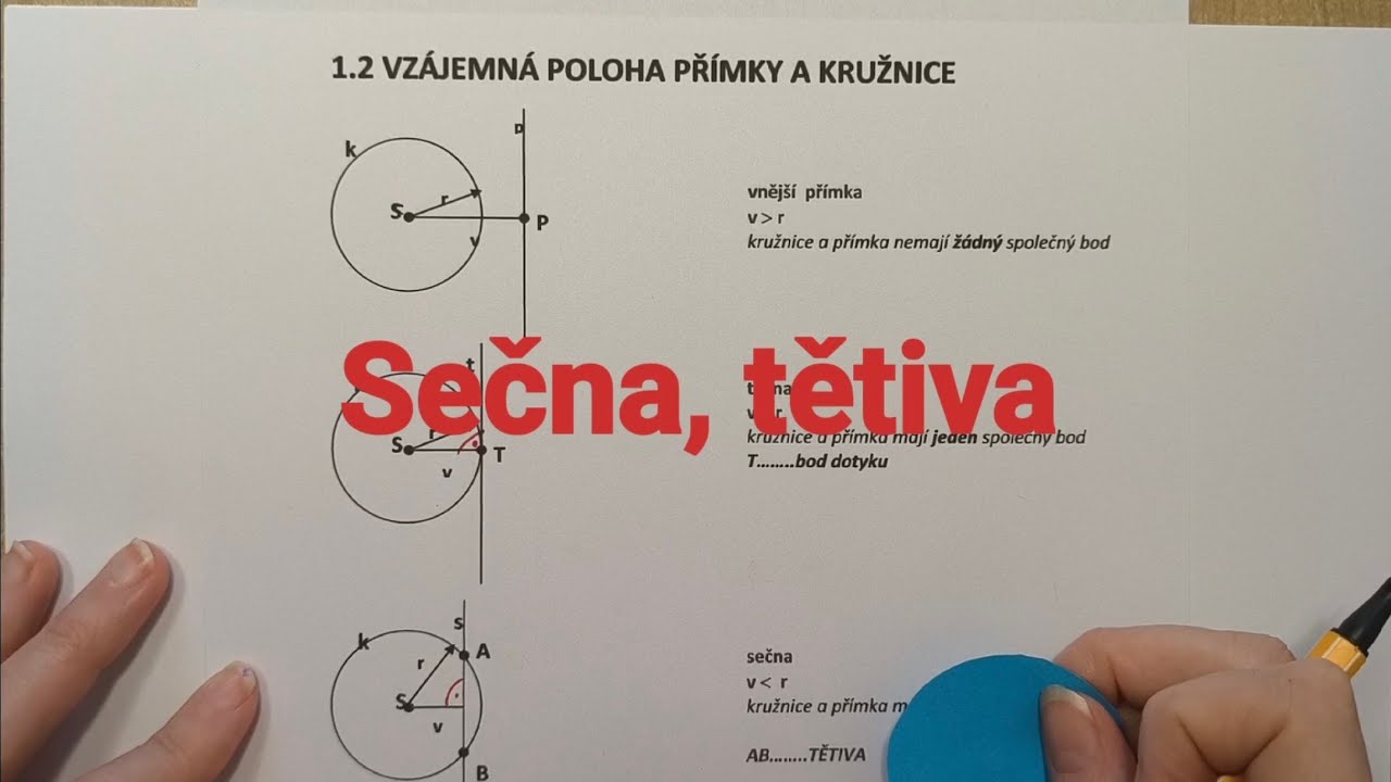 Sečna, tětiva, vzájemná poloha přímky a kružnice