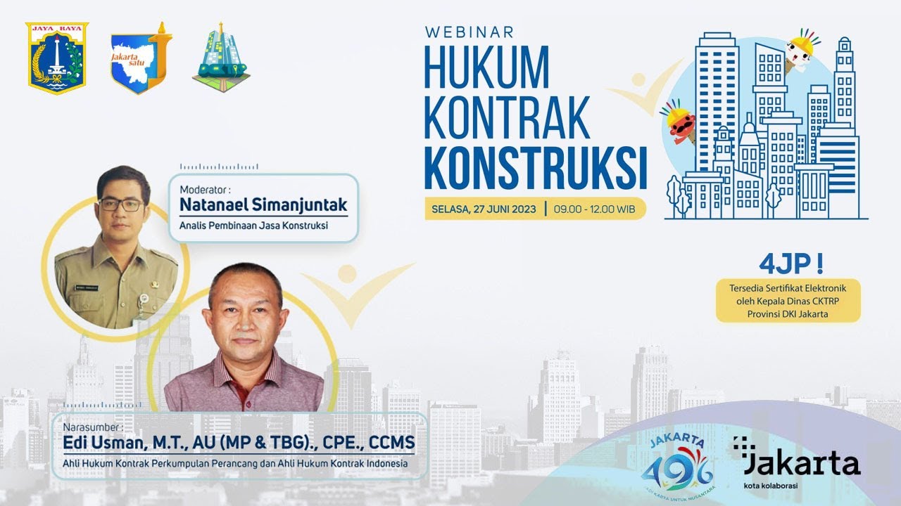 Webinar Hukum Kontrak Konstruksi Bersama Drs. H. Edi Usman, M.T., AU (TBG & MP), CPE, CCMS