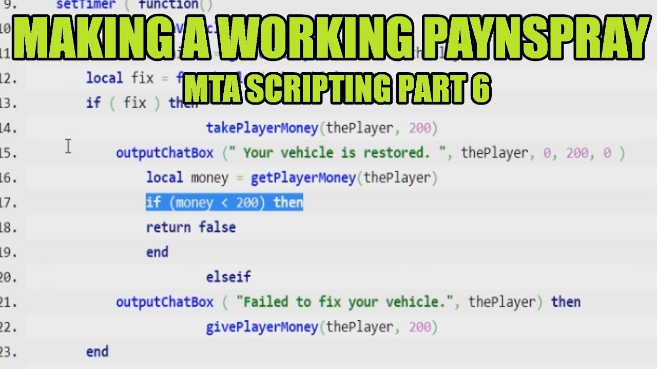 MTA Scripting 6 - Making a working PayNspray