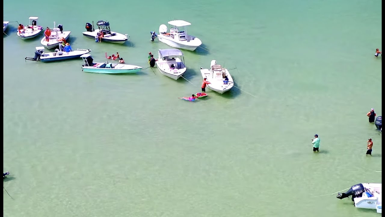 Aerial Footage of Boca Grande, Sandbar Party, Beach, Boats, and Dolphins 2019