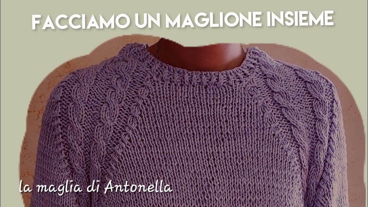 come fare un maglione con il collo rotondo  e la manica raglan decorata con la treccia