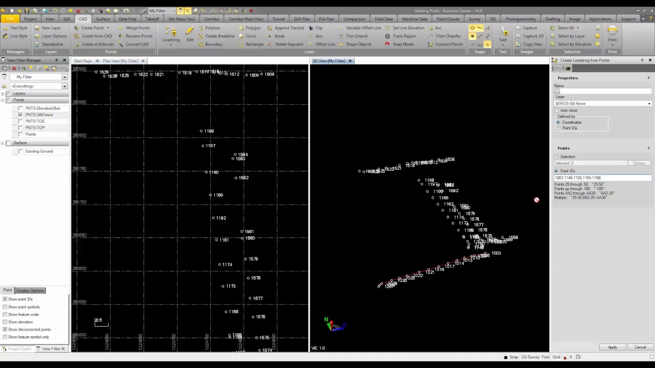 Trimble Business Center - HCE: Create Linestring from Point Objects