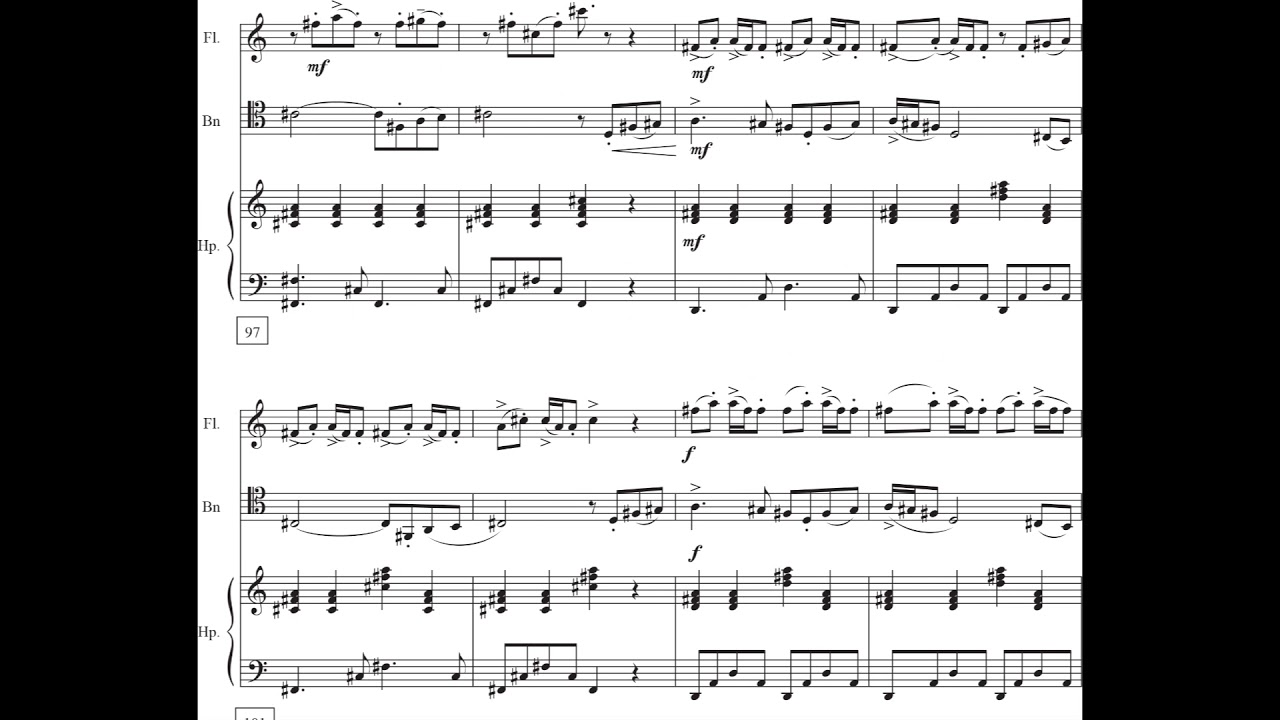 Adrienne Albert - Doppler Effect for Flute, Bassoon and Harp (1997/2019) [Score-Video]