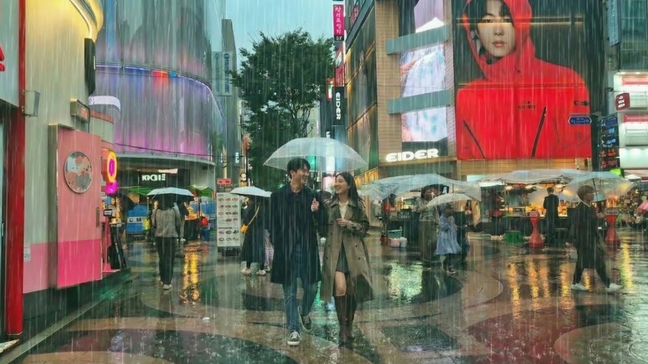 북적거리는 서울 명동거리에 많은 비가 내렸어요. 힐링. 우중산책. 꿀잠. 수면유도. rain ASMR. rain walk seoul.
