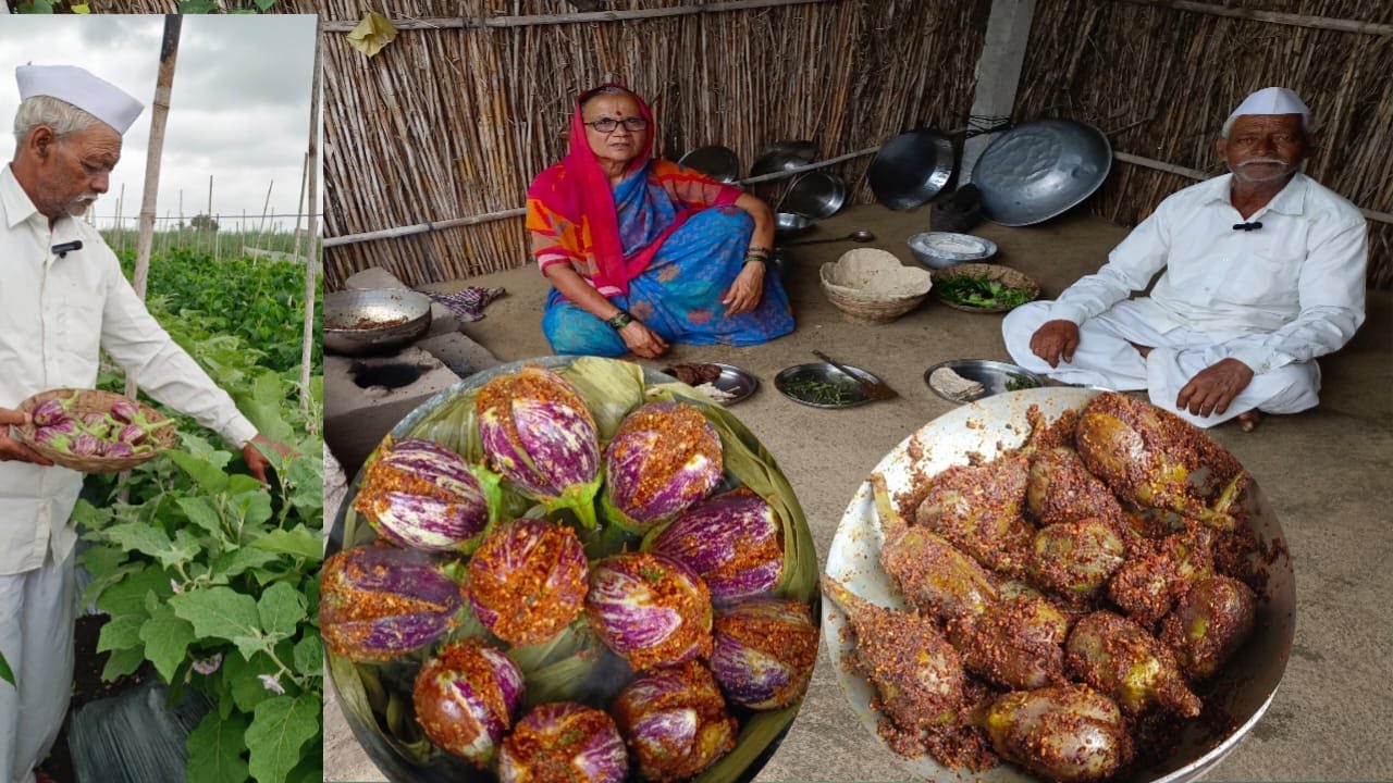 आत्तुर घालुन चुलीवरची भरली वांगी ताज्या ताज्या फडातील | Bharli Ukad vagi recipe | Tatyacha Mala