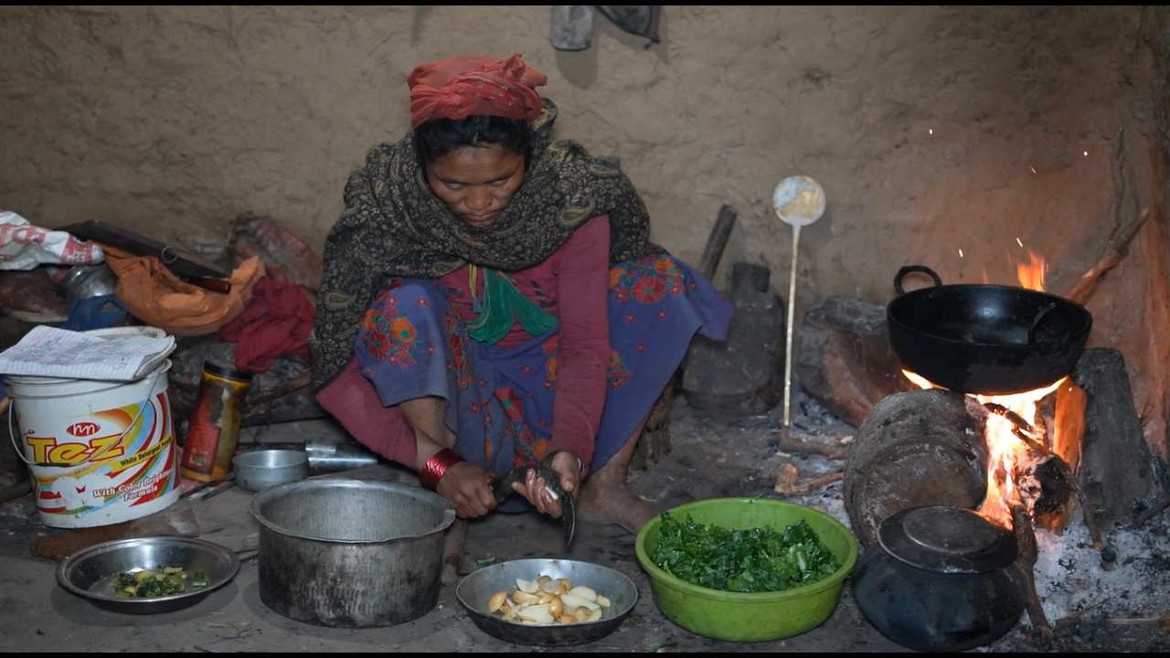 Cooking green vegetable in the village ll Rural village life