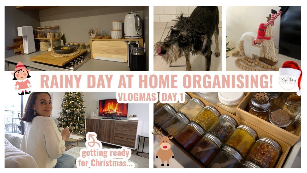 RAINY DAY AT HOME ORGANISING- Mini kitchen tour, burrito bowls & Freddie gets a bath:) VLOGMAS DAY 1