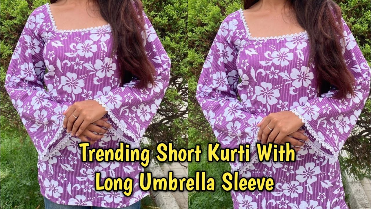 Trending short kurti with long umbrella sleeve cutting and stitching very easy step by step