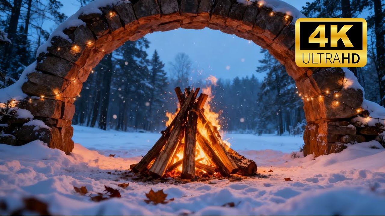 🔥 FIREPLACE Ultra HD 4K. Crackling Fireplace with Golden Flames & Burning Logs Sound #35 #fireplace