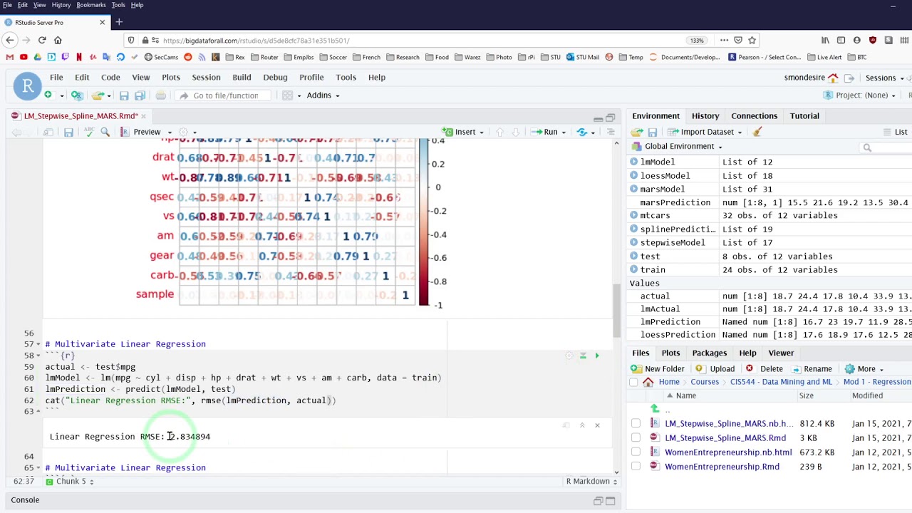 Regression in R: Simple Multivariate, Step-wise, Spline, MARS, and Loess.