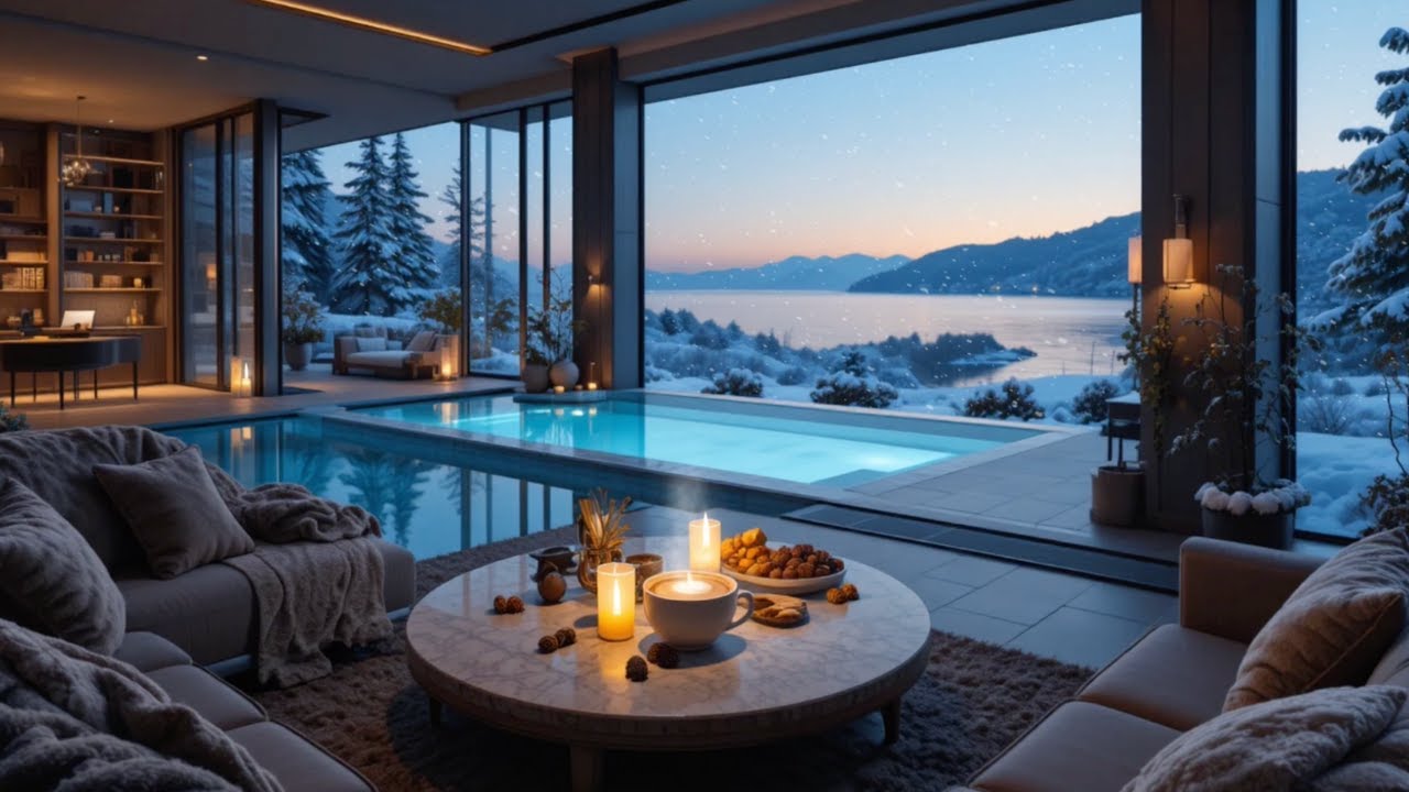 Chill Jazz Music for Relaxing Evening | Winter Spa, Snow View, Luxury Ambience
