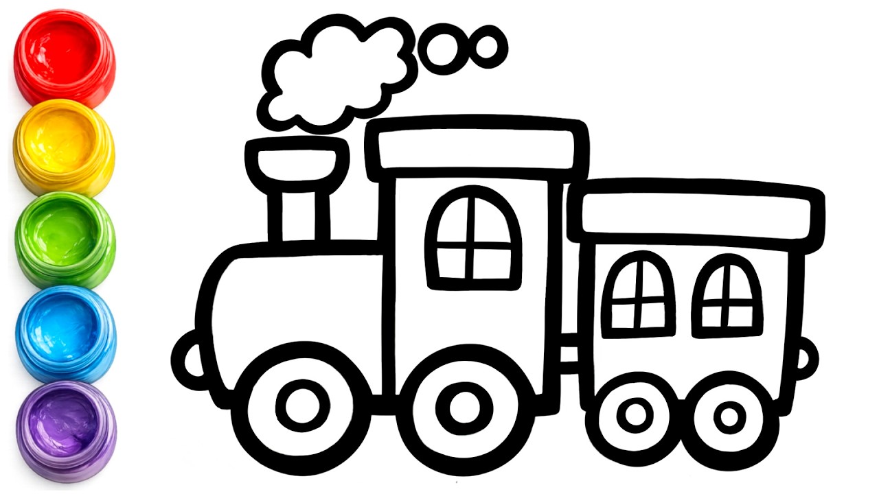 Как легко нарисовать поезд шаг за шагом | Милый рисунок поезда, раскраска и живопись для детей и ...