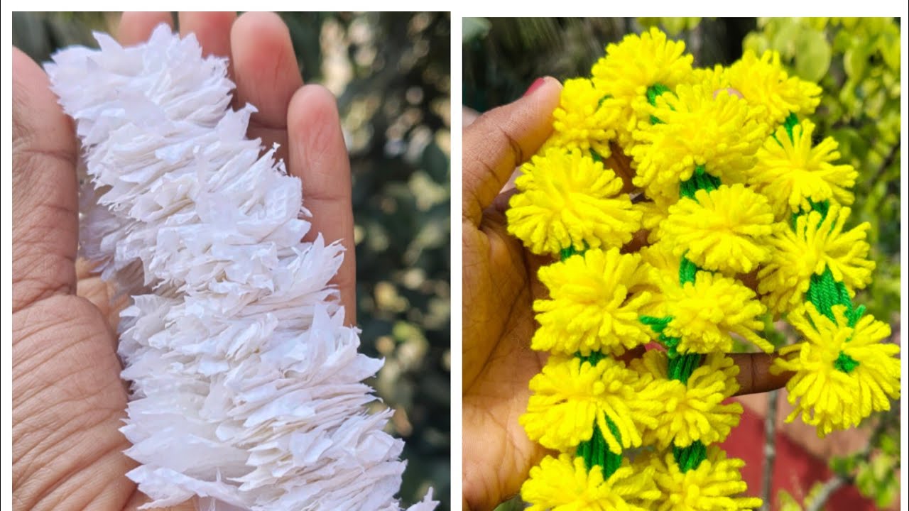 2 Beautiful and Different Gajra making  . DIY Tissue paper and Woolen Gajra for Girls  @ichha1379