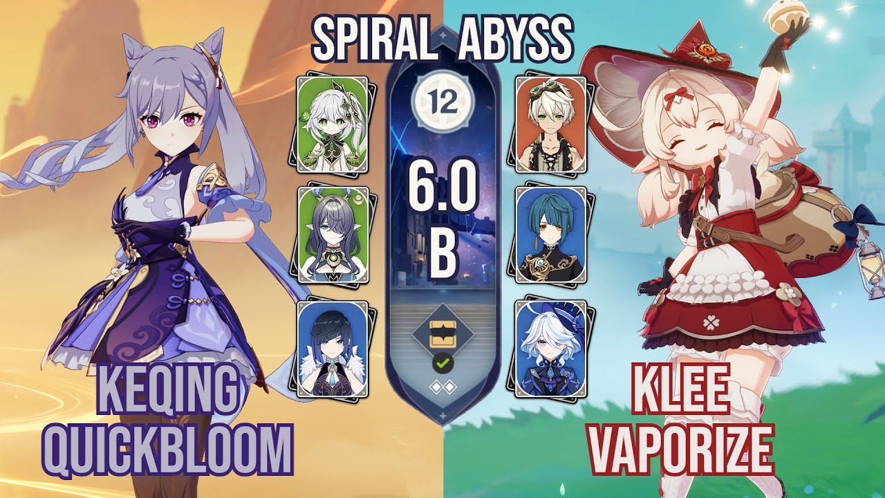 C6 Keqing Quickbloom + C2 Klee Vaporize | Spiral Abyss 12 6.1 - 6.0b | Genshin Impact