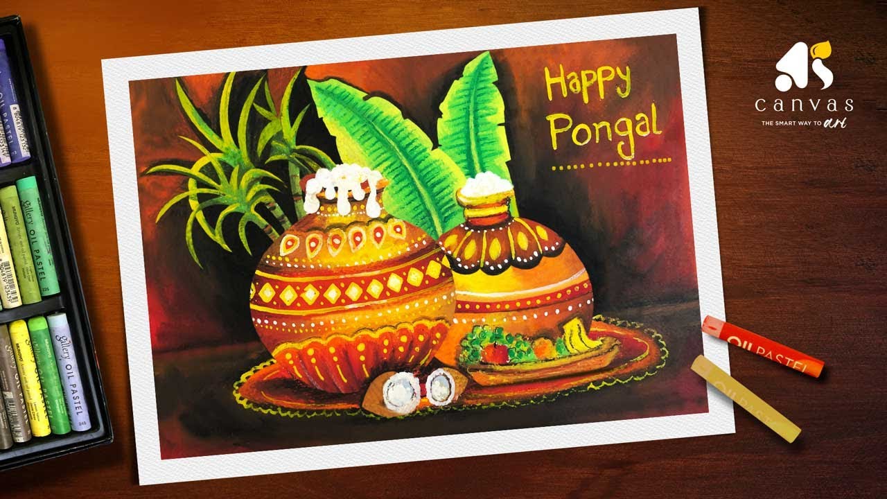 Oil Pastel Drawing / Pongal Drawing / Pongal Special Drawing with Oil Pastel