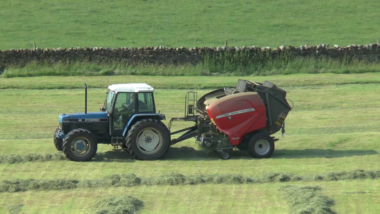 Round Bale Hay, M.F Baler & Ford 8340  Straight pipe sound, June 2020