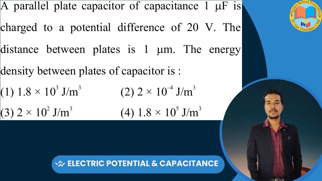 A parallel plate capacitor of capacitance 1 µF is charged to a potential difference of 20 V. The dis