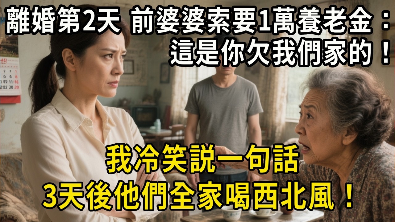離婚第2天，前婆婆索要1萬養老金：這是你欠我們家的！我冷笑説一句話，3天後他們全家喝西北風！#中老年生活 #為人處世 #生活經驗 #情感故事