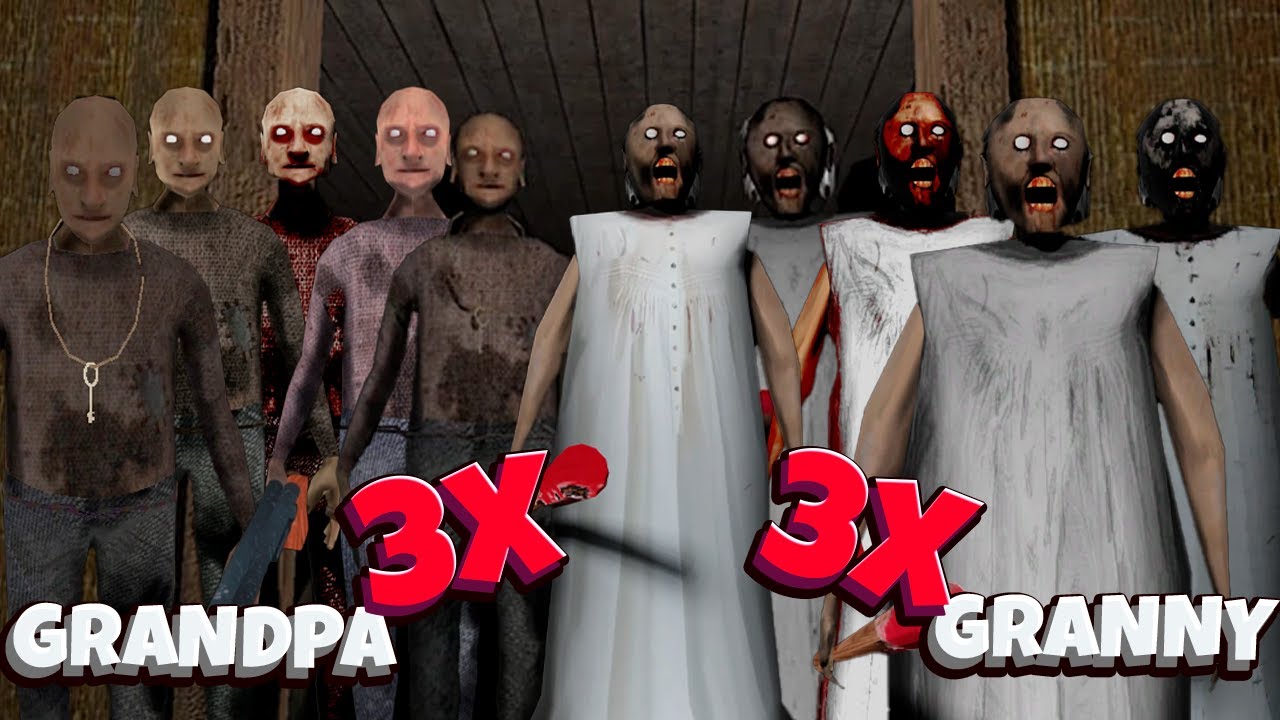 peixe67 jogando com 3 Granny e 3 Grandpa no Granny 2, NUNCA ME ASSUSTEI TANTO - jogo de terror