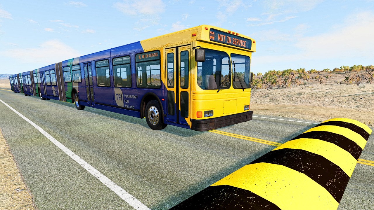 LONG BUS, CITY BUS, SCHOOL BUS Vs MASSIVE SPEED BUMPS - BeamNG.Drive